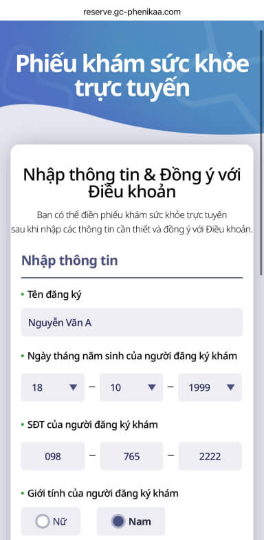 ĐIỀN PHIẾU KHÁM SỨC KHỎE TRỰC TUYẾN TRÊN ĐIỆN THOẠI