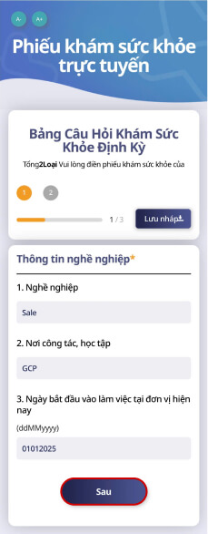 ĐIỀN PHIẾU KHÁM SỨC KHỎE TRỰC TUYẾN TRÊN ĐIỆN THOẠI